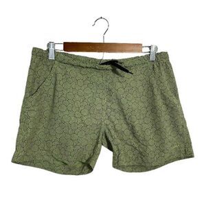 Kavu Womens Shorts M Green Printed 100% Nylon Drawstring 4" Inseam